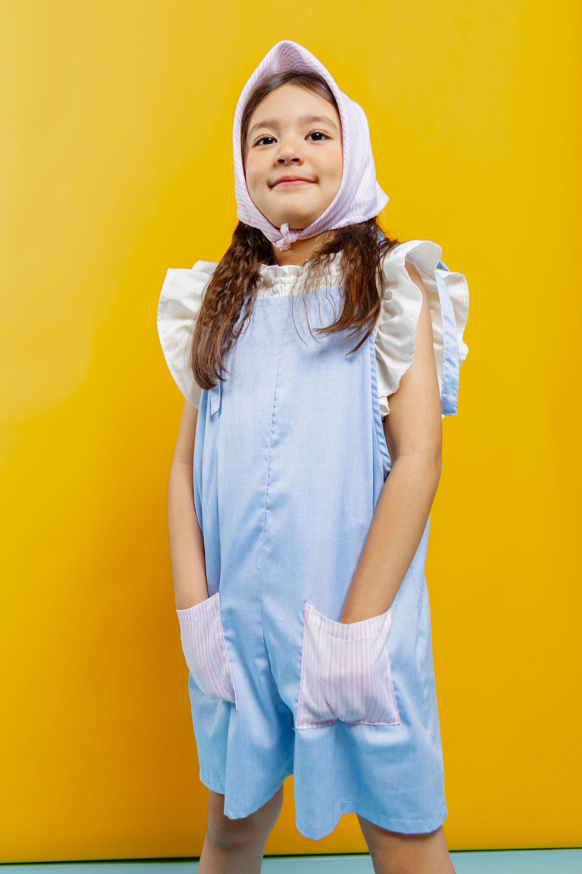 Laguna Jumpsuit in blue chambray with inner top and bandana