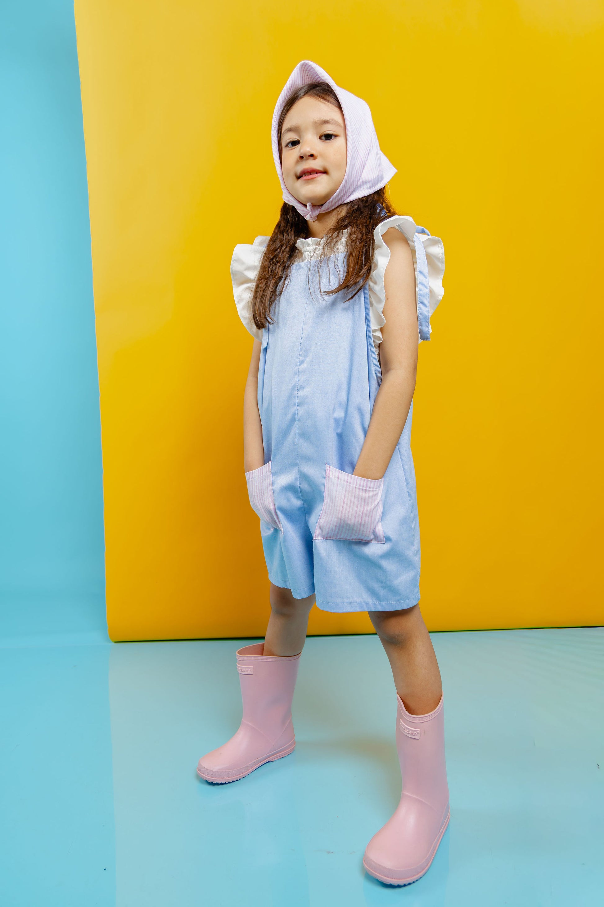 Laguna Jumpsuit in blue chambray with inner top and bandana