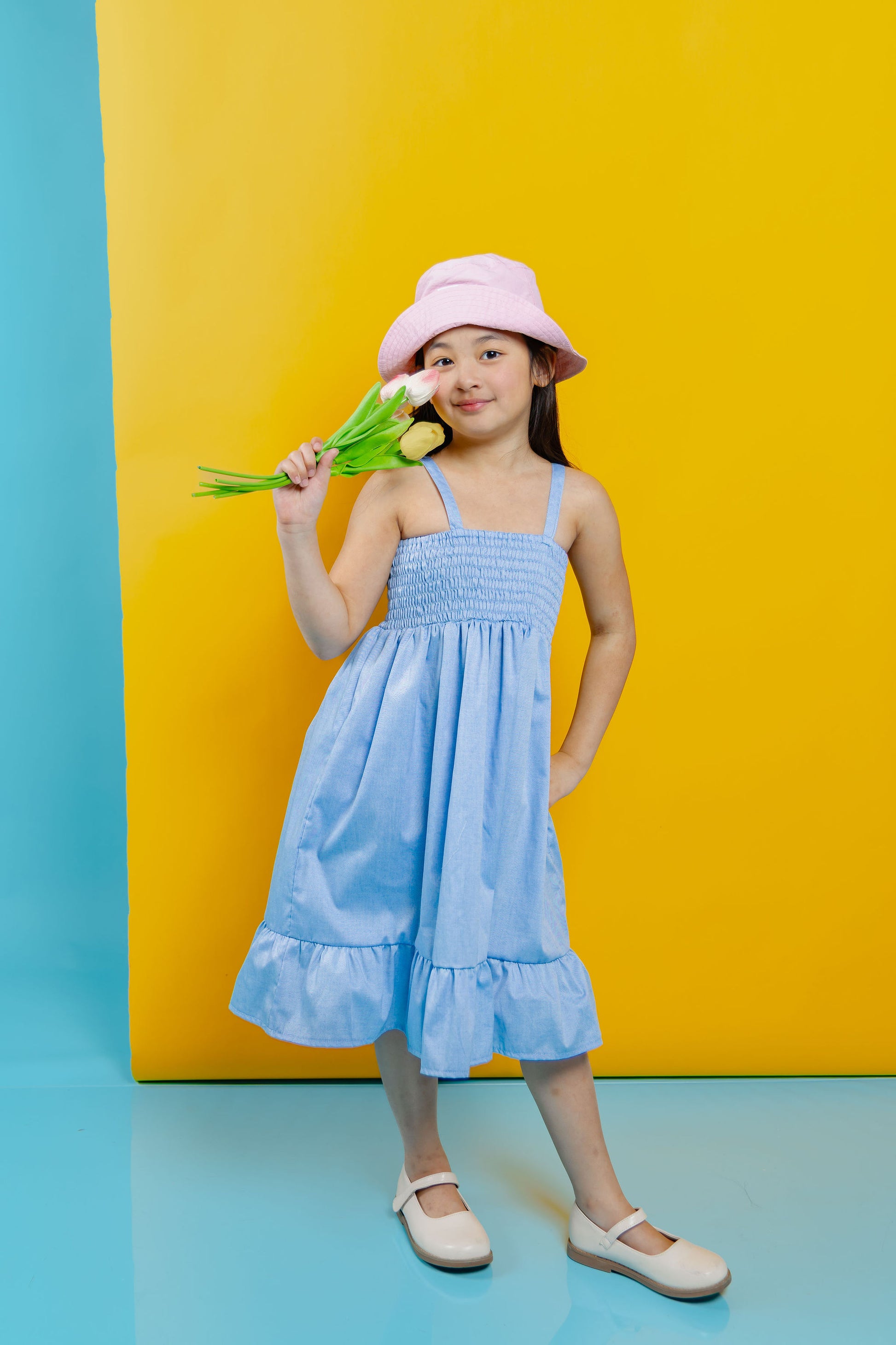 The Tropical dress with bandana in denim chambray