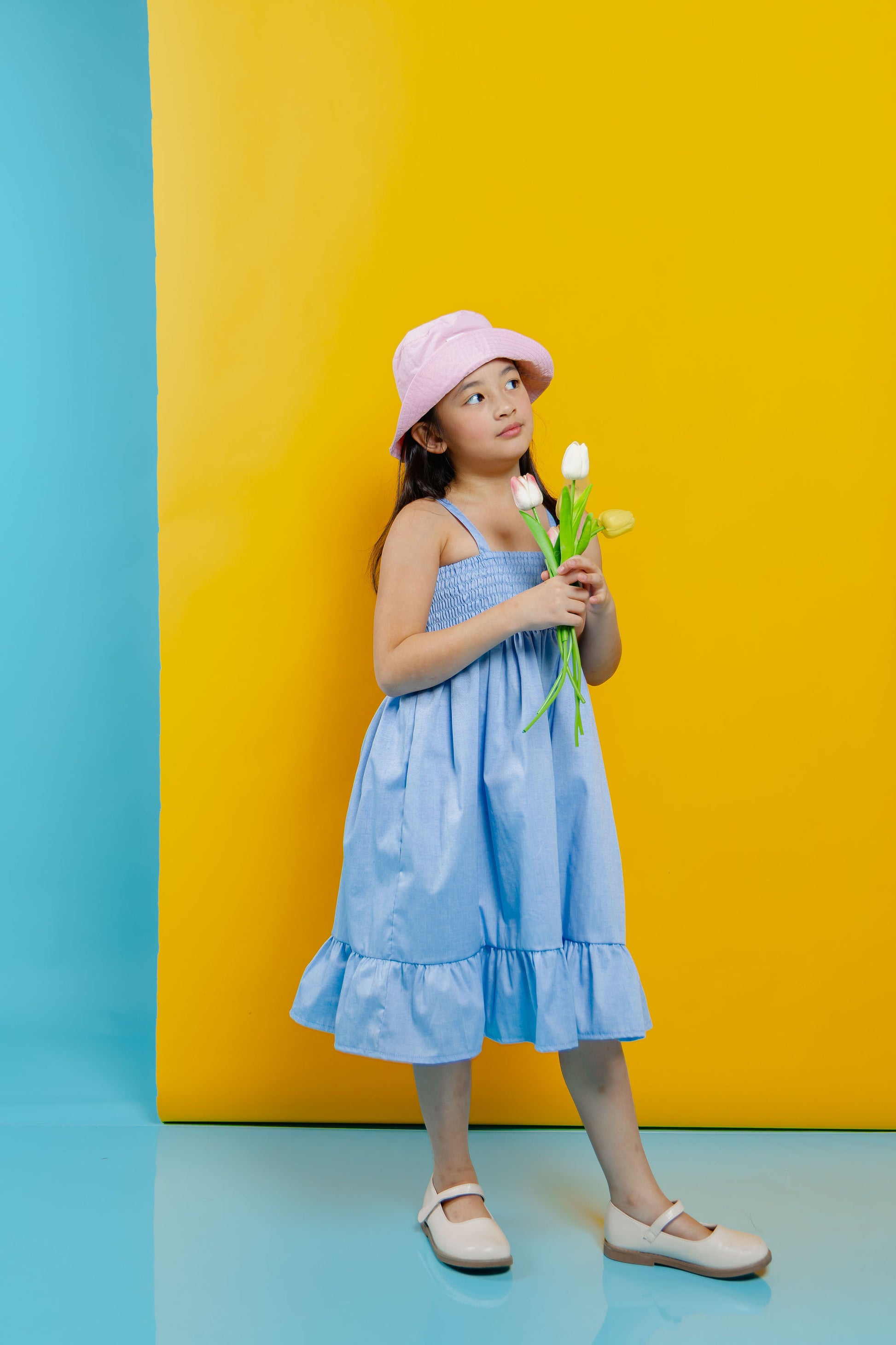 The Tropical dress with bandana in denim chambray
