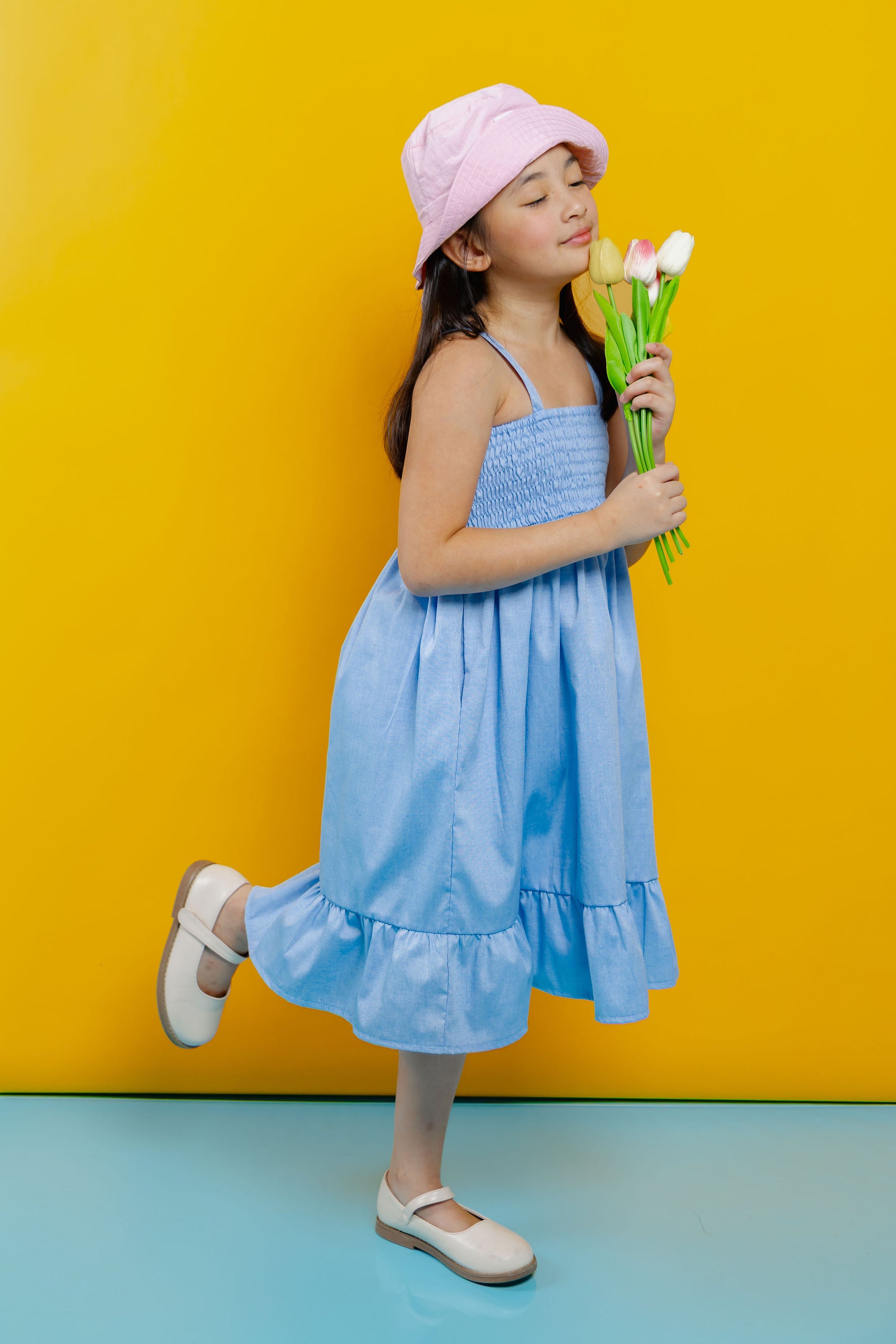 The Tropical dress with bandana in denim chambray