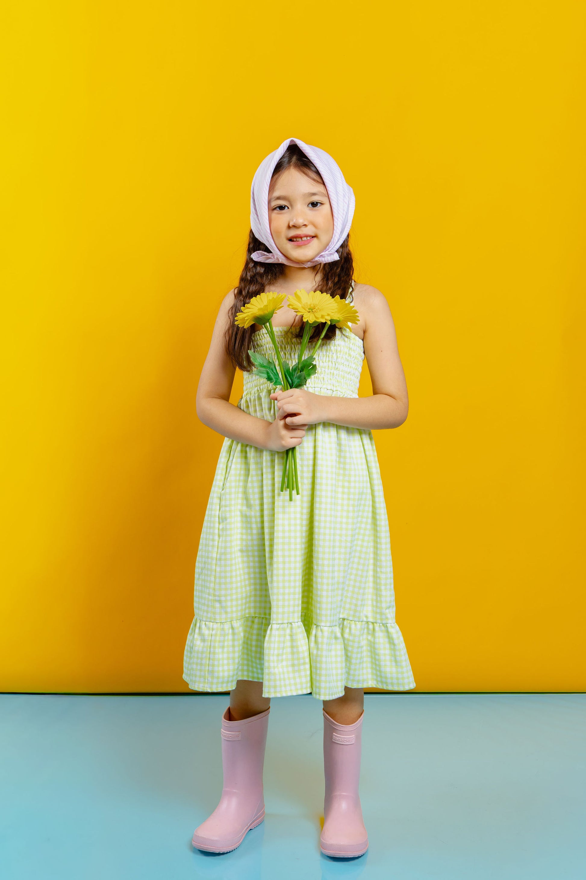 The Tropical dress with bandana in gingham apple green Sunnyside Clothing Ph The Tropical dress with bandana in gingham apple green Sunnyside Clothing Ph