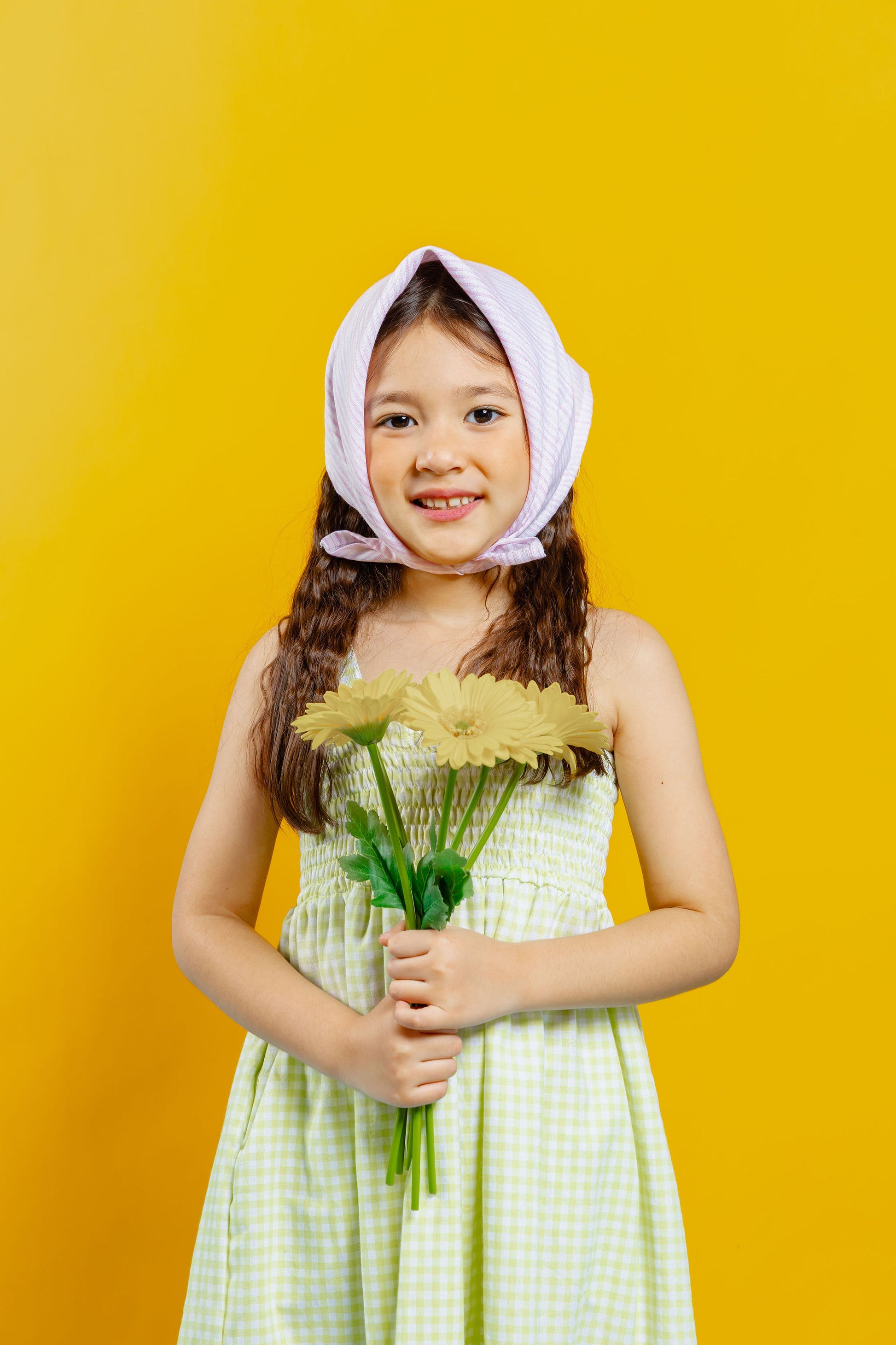The Tropical dress with bandana in gingham apple green