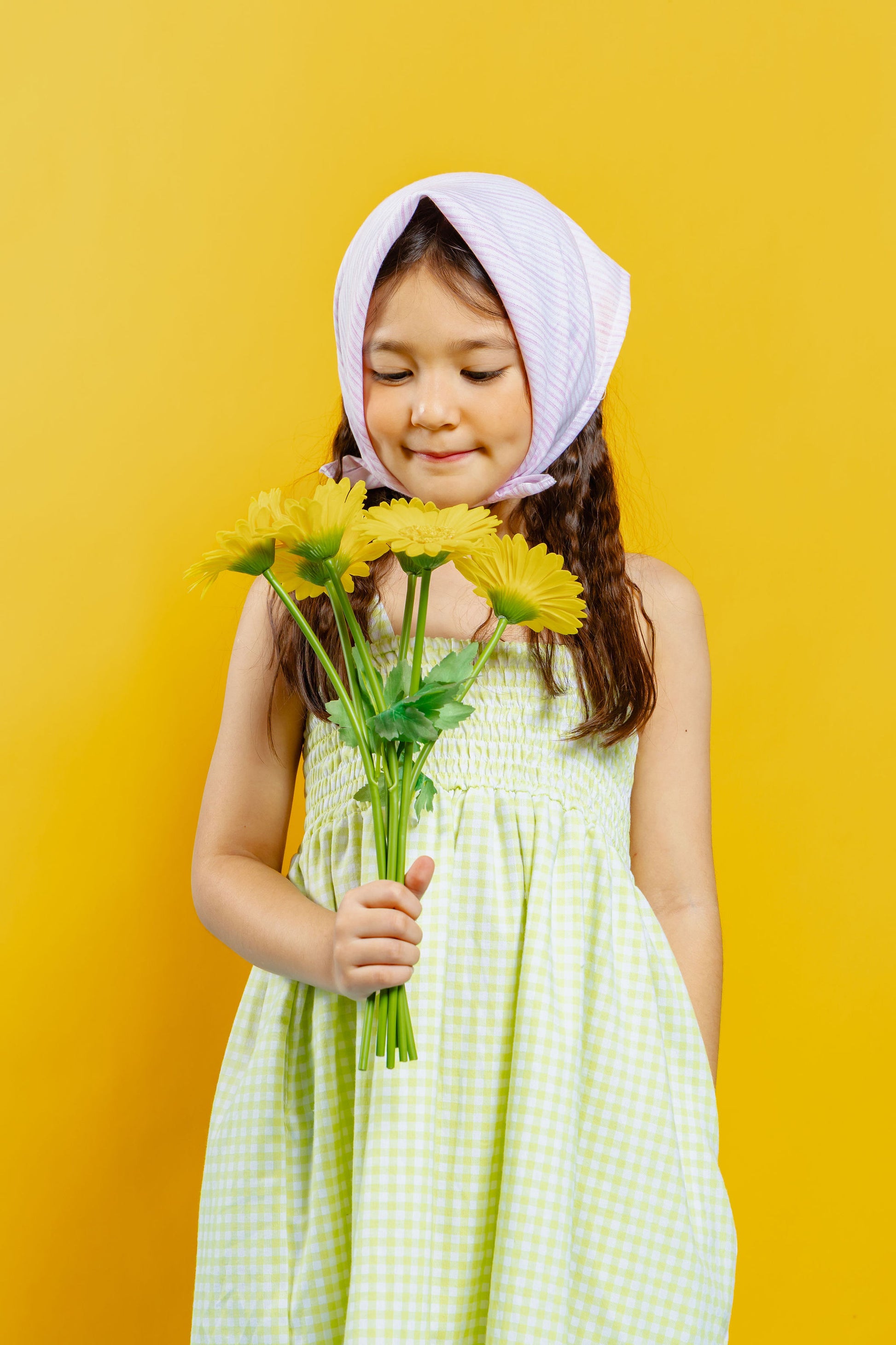 The Tropical dress with bandana in gingham apple green