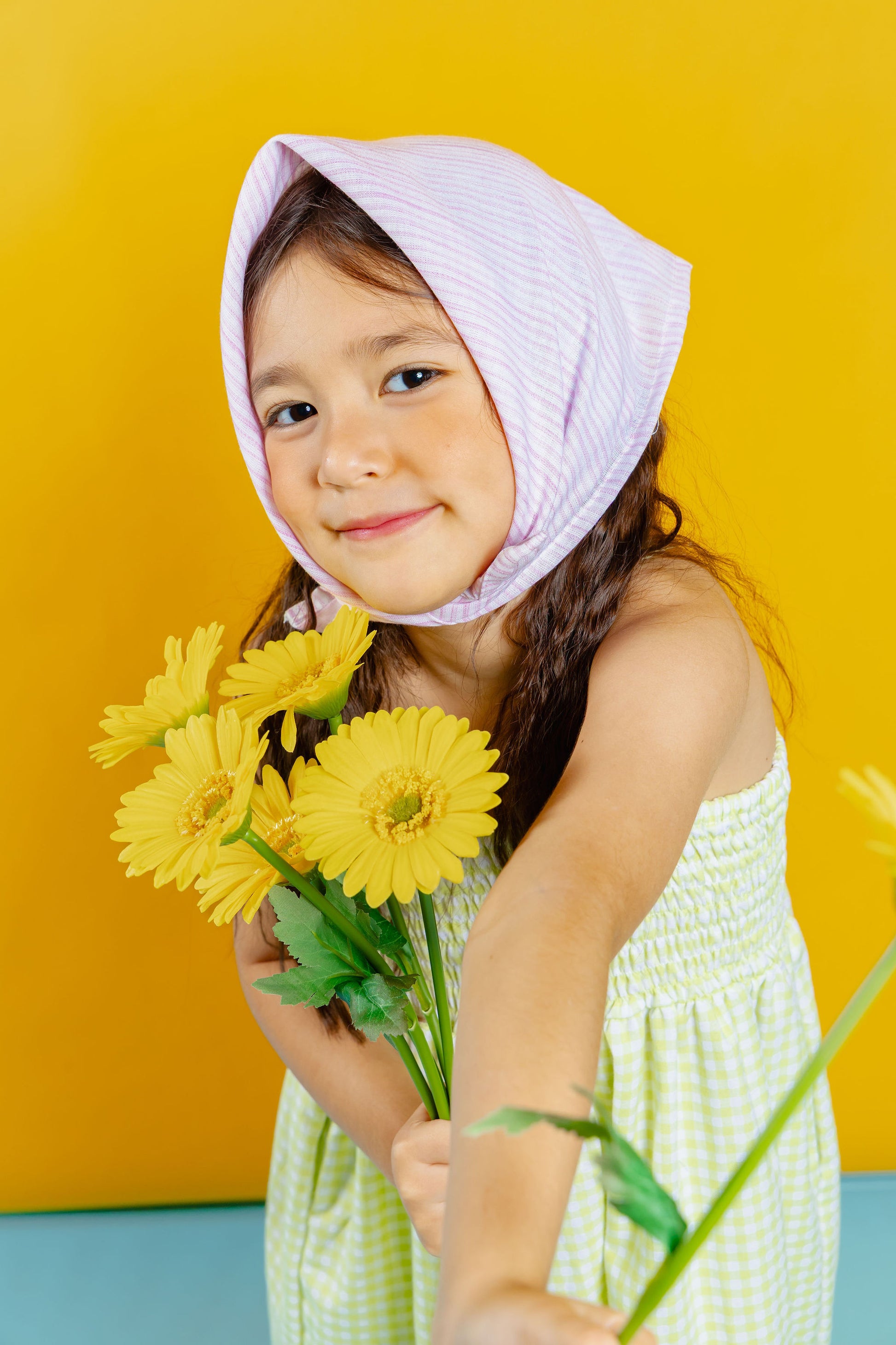 The Tropical dress with bandana in gingham apple green