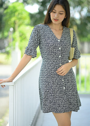 Claire Mini Dress - black floral
