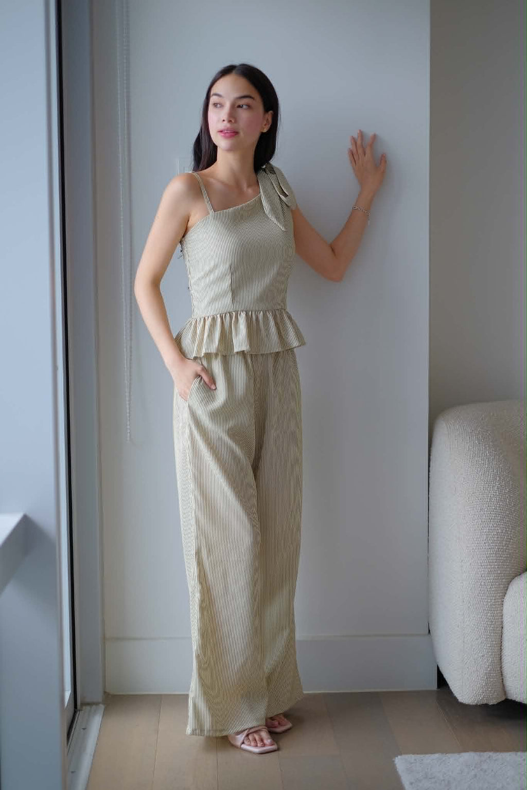 The Valeria Co-ord - pinstripe moss