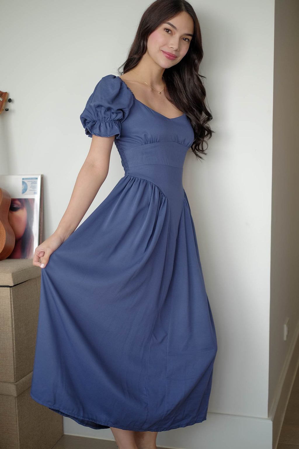 The Emma Midi dress - muted steel blue