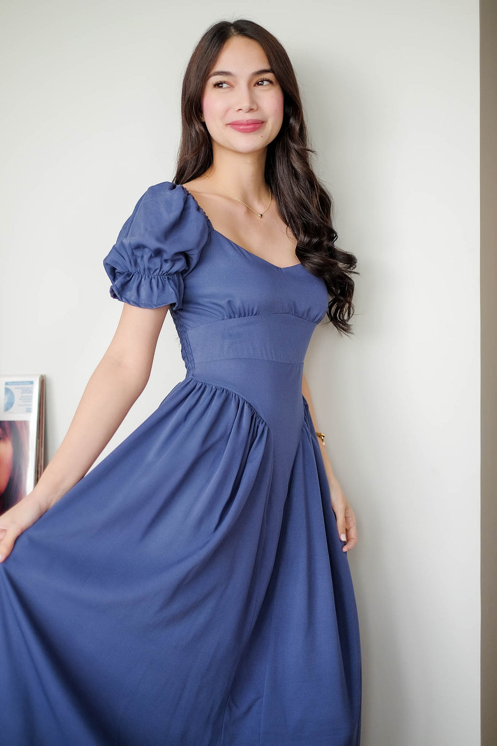 The Emma Midi dress - muted steel blue