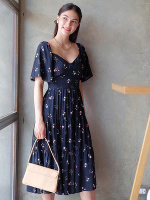 Barbara Midi dress - black floral