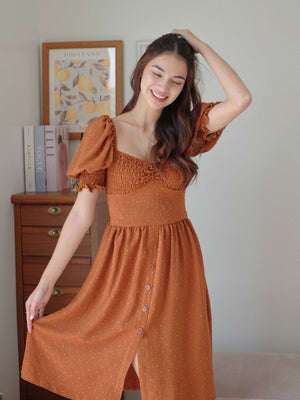 The Olivia knee length dress - Russet swiss dot