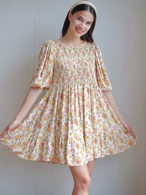 Laura mini dress - Cream floral