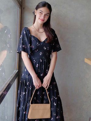 Barbara Midi dress - black floral