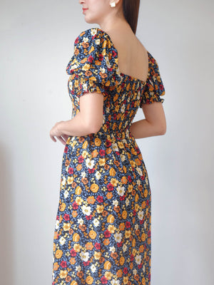 Olivia Knee Length Dress - navy blue floral