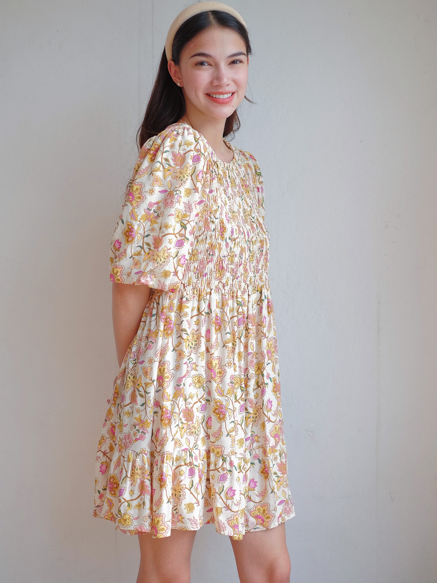Laura mini dress - Cream floral