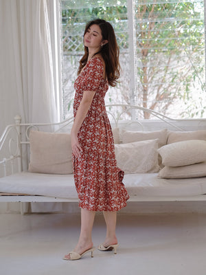 Caroline Midi Dress - cinnamon florals