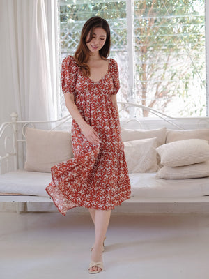 Caroline Midi Dress - cinnamon florals