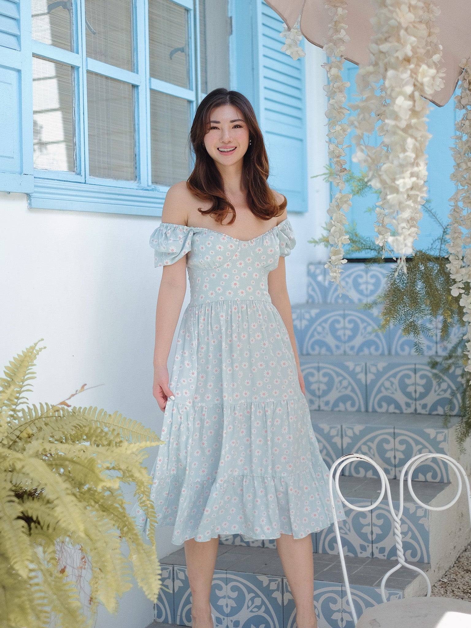 Dakota Midi Dress - powder blue floral