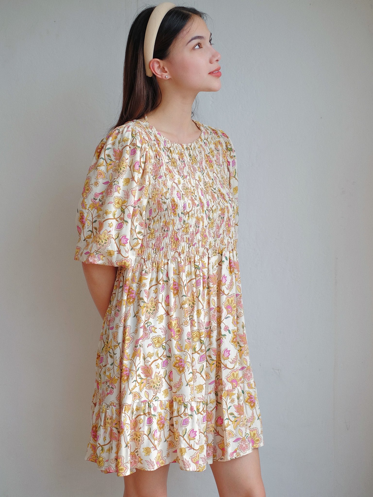 Laura mini dress - Cream floral