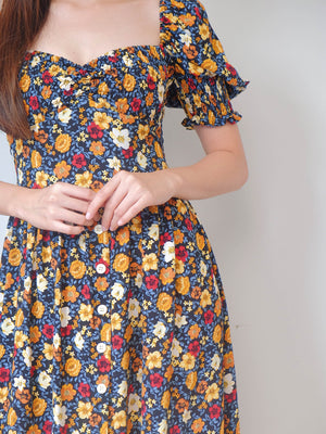 Olivia Knee Length Dress - navy blue floral