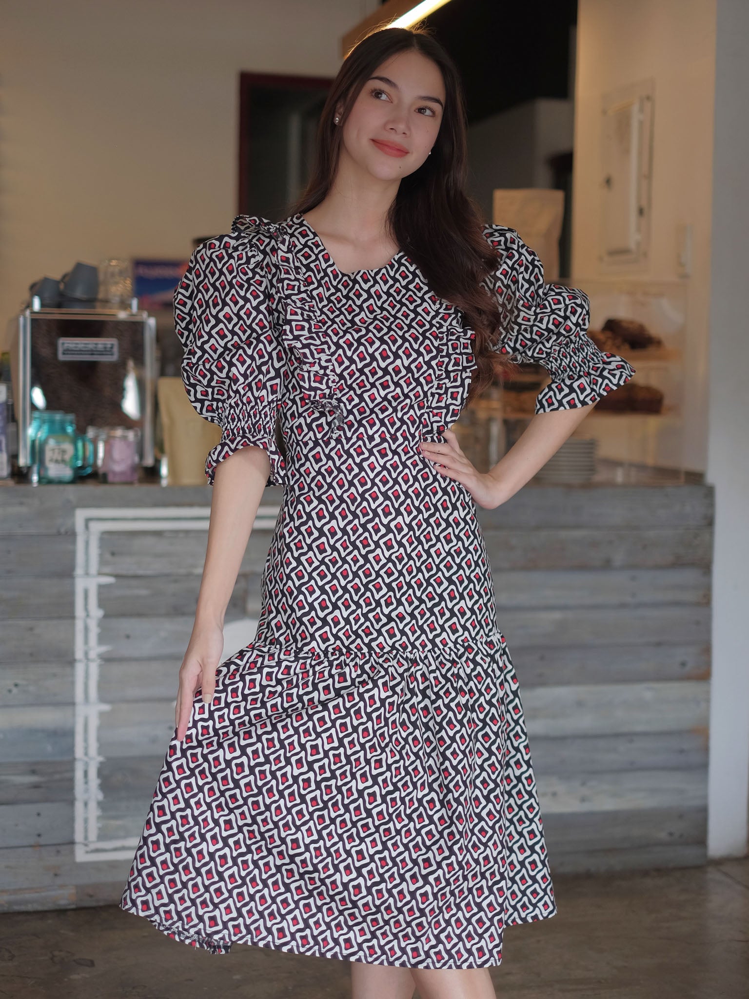 Shelby Midi Dress - Retro print