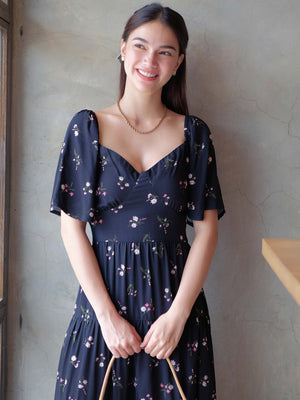 Barbara Midi dress - black floral