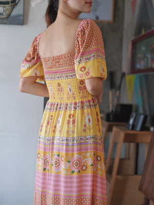 Jasmine midi dress - Yellow Boho print