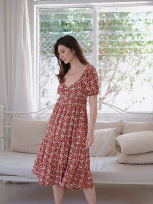 Caroline Midi Dress - cinnamon florals