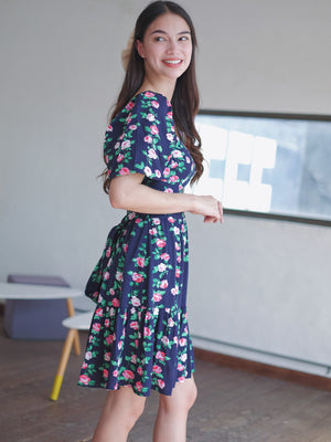Greta knee length dress - Navy blue
