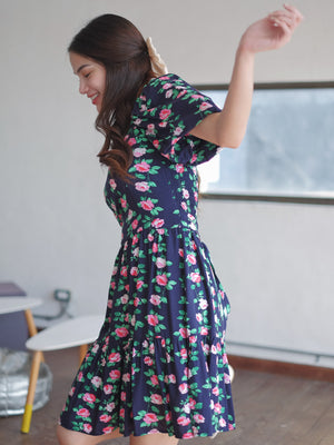 Greta knee length dress - Navy blue