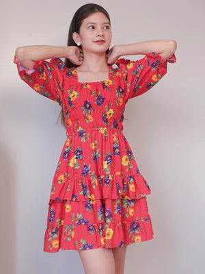 Sarah mini dress - red floral