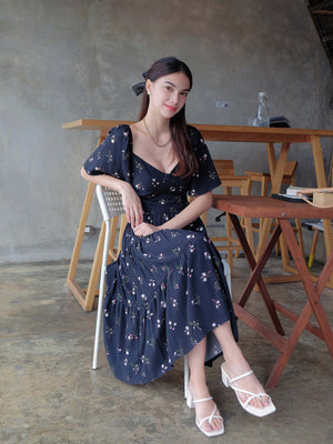 Barbara Midi dress - black floral