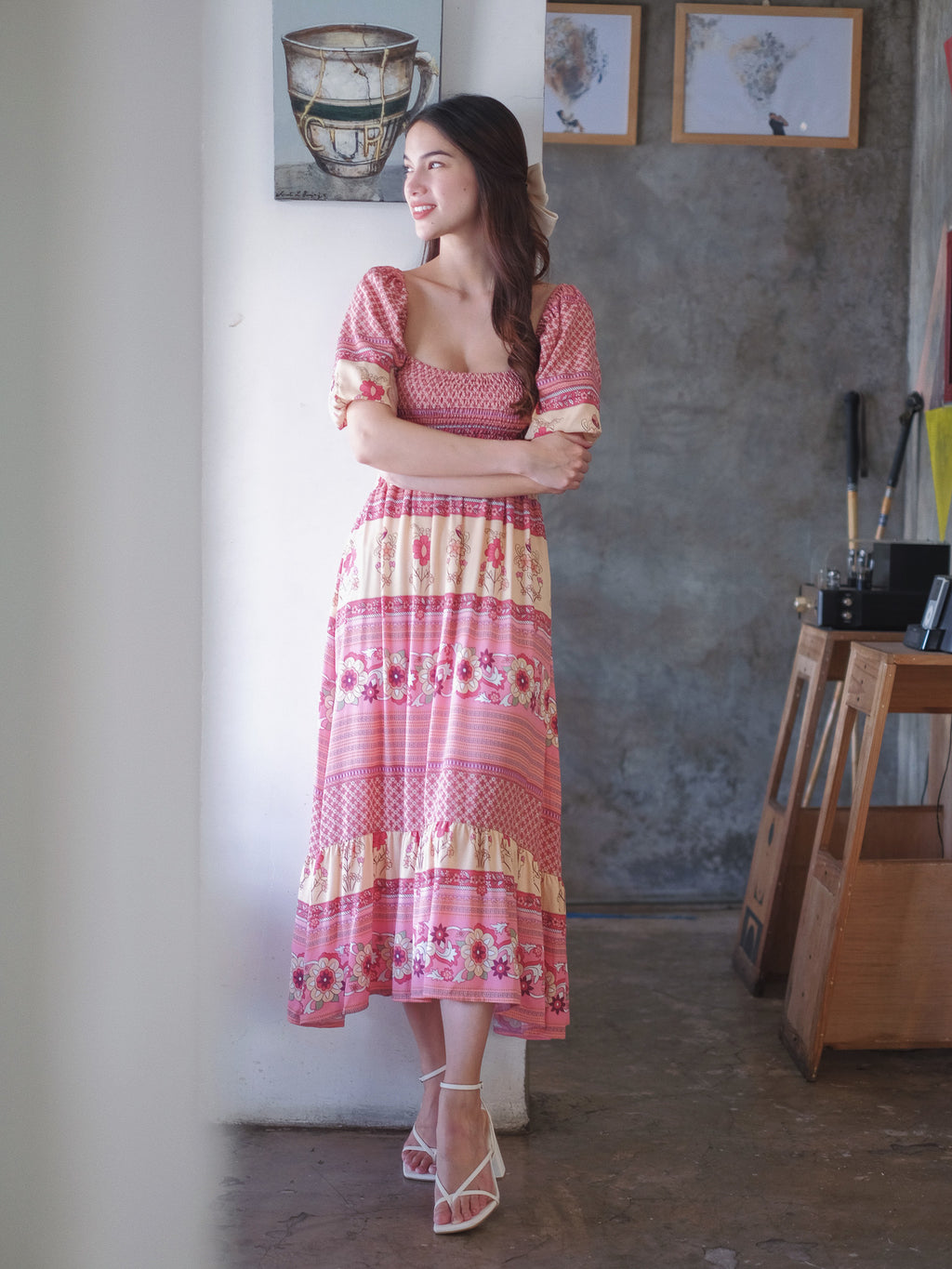 Jasmine midi dress - peach boho print