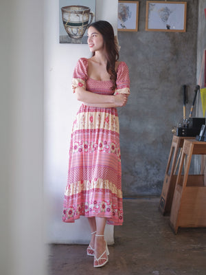 Jasmine midi dress - peach boho print
