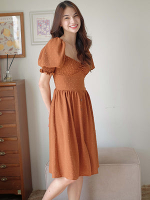 The Olivia knee length dress - Russet swiss dot