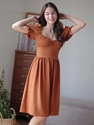 The Olivia knee length dress - Russet swiss dot