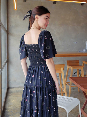 Barbara Midi dress - black floral