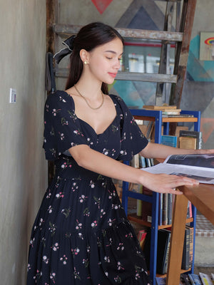 Barbara Midi dress - black floral