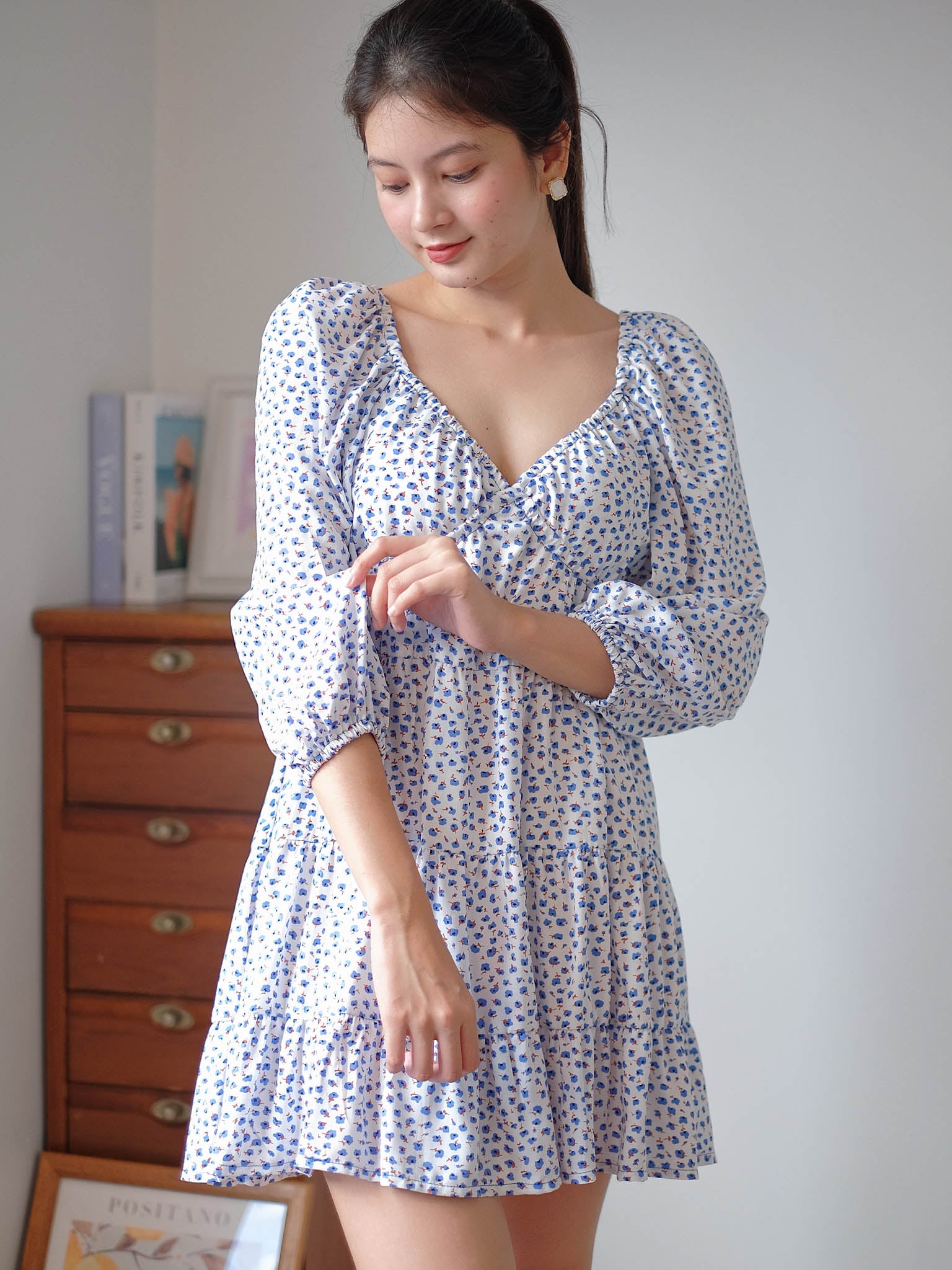 Caroline baby doll dress - blue peony