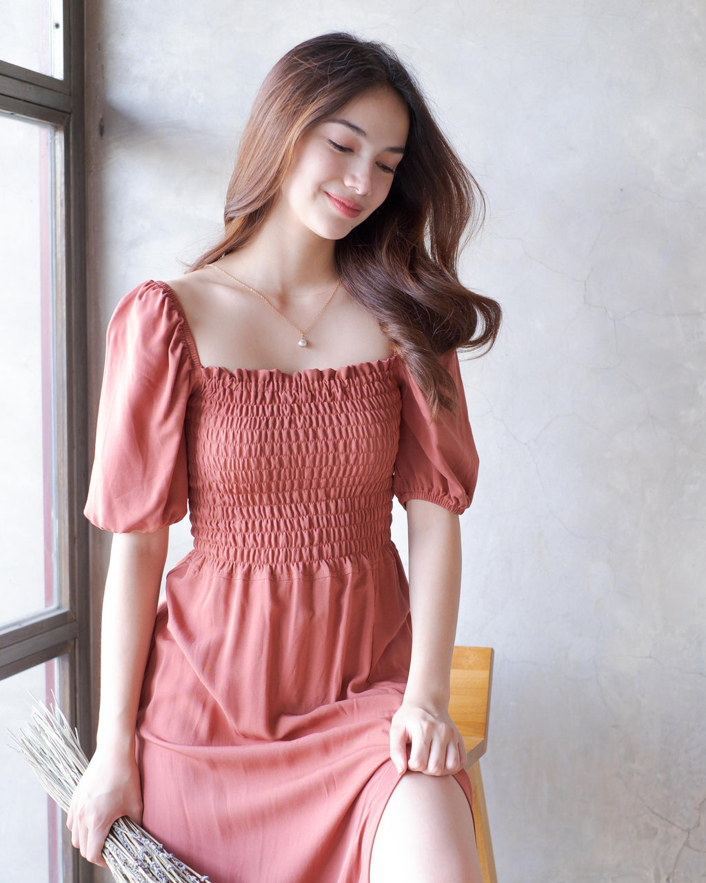 The Vanessa Midi Dress -  challis cotton blend rust