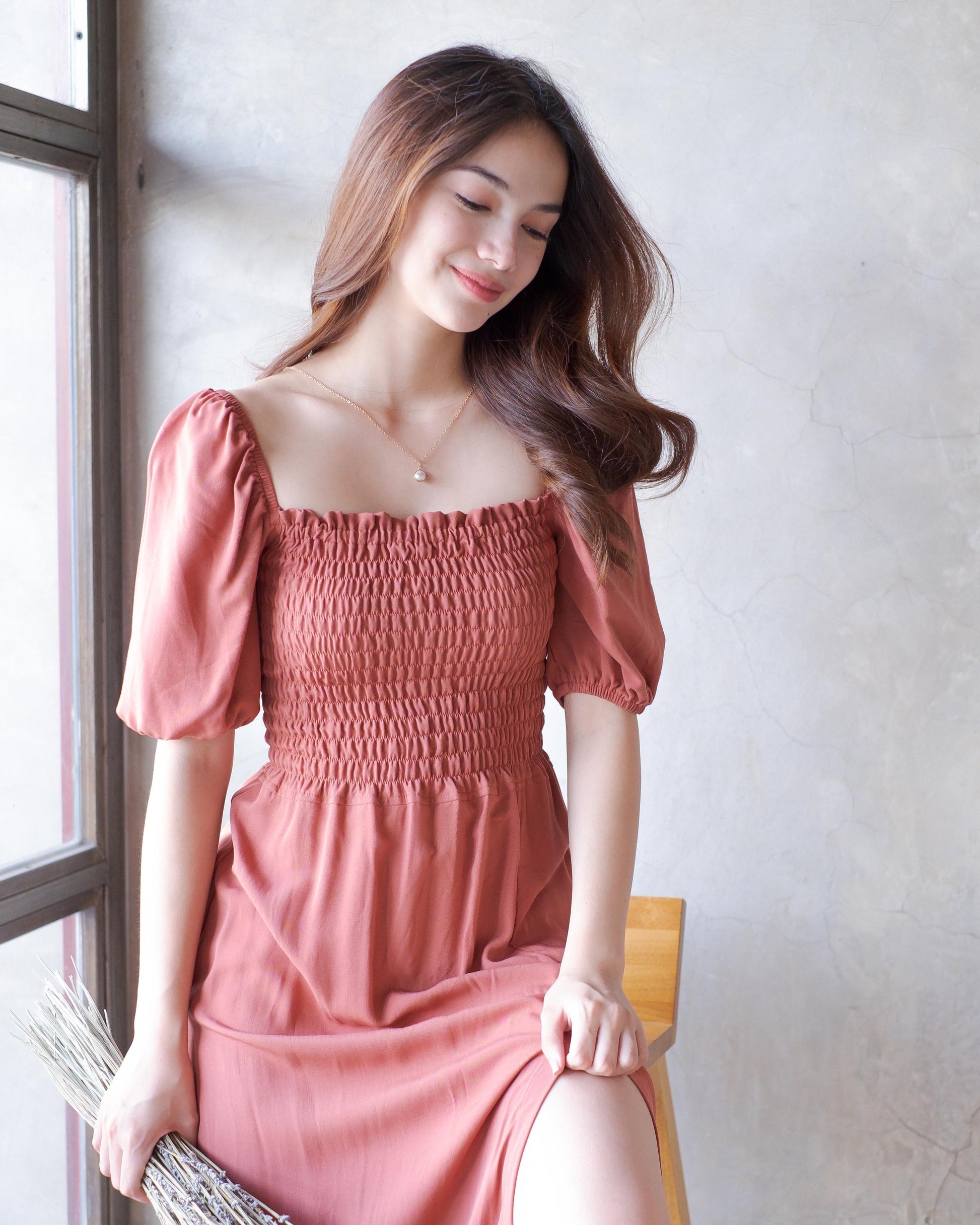 The Vanessa Midi Dress -  challis cotton blend rust