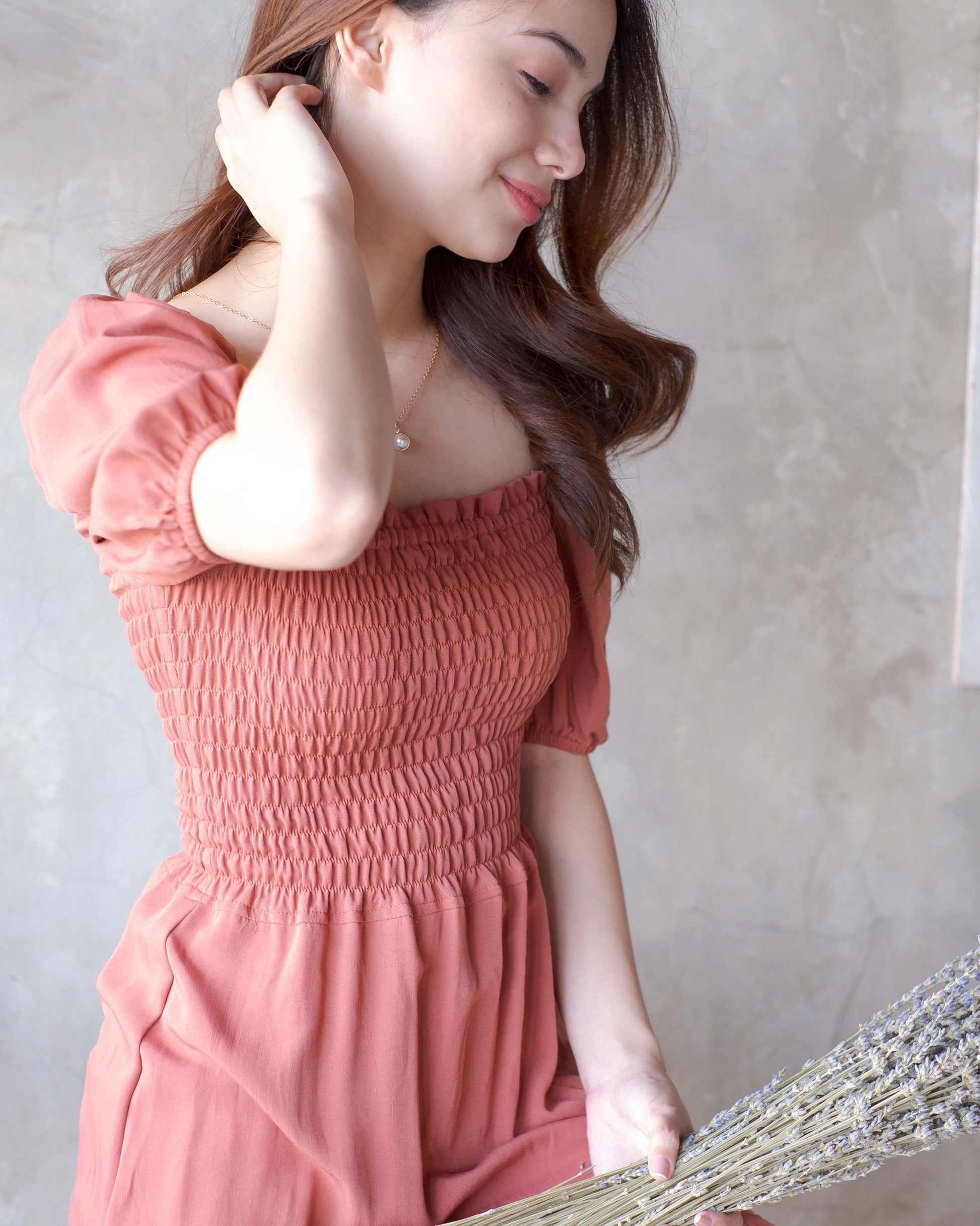 The Vanessa Midi Dress -  challis cotton blend rust