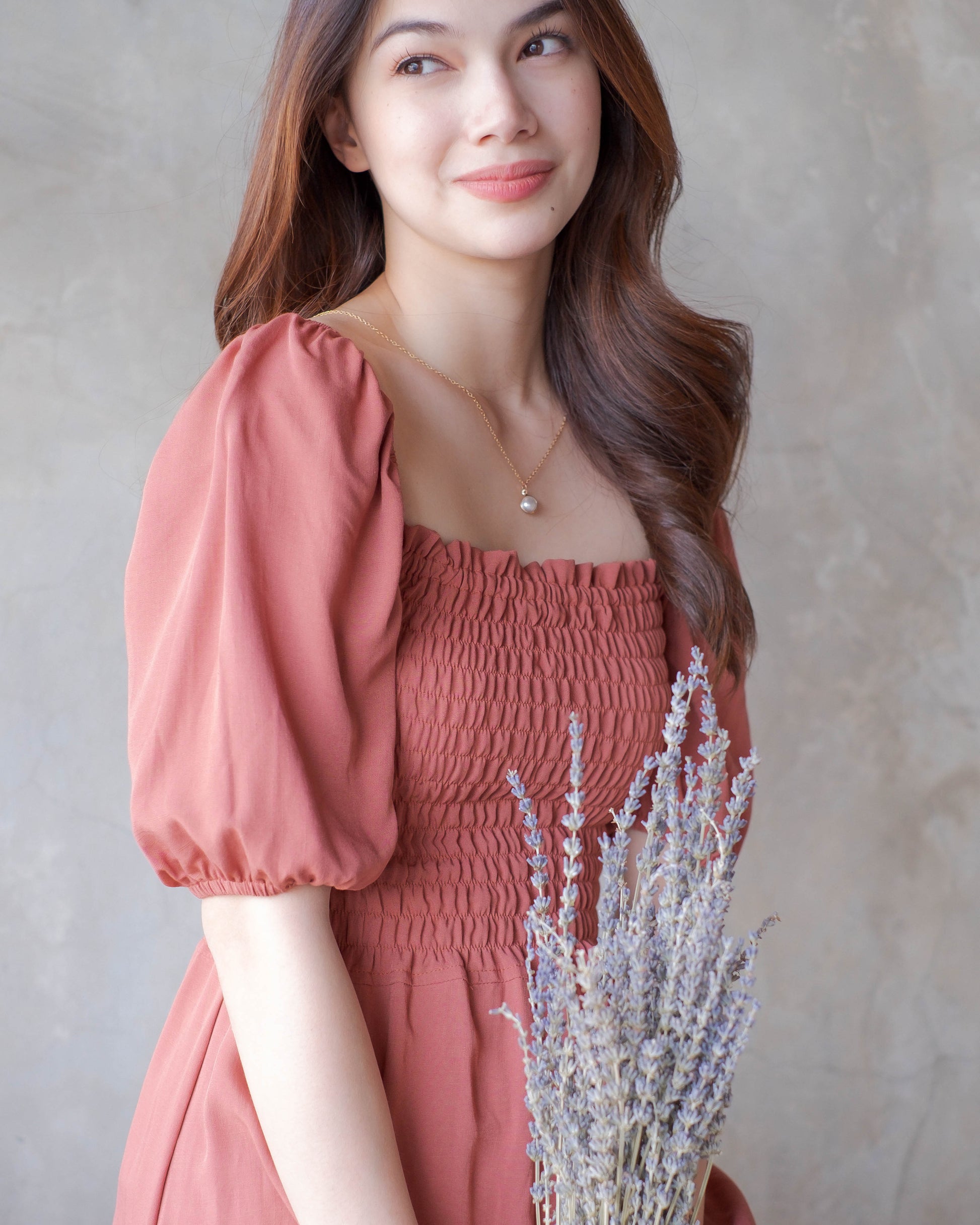 The Vanessa Midi Dress -  challis cotton blend rust
