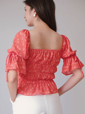 Gabrin Top - red orange floral