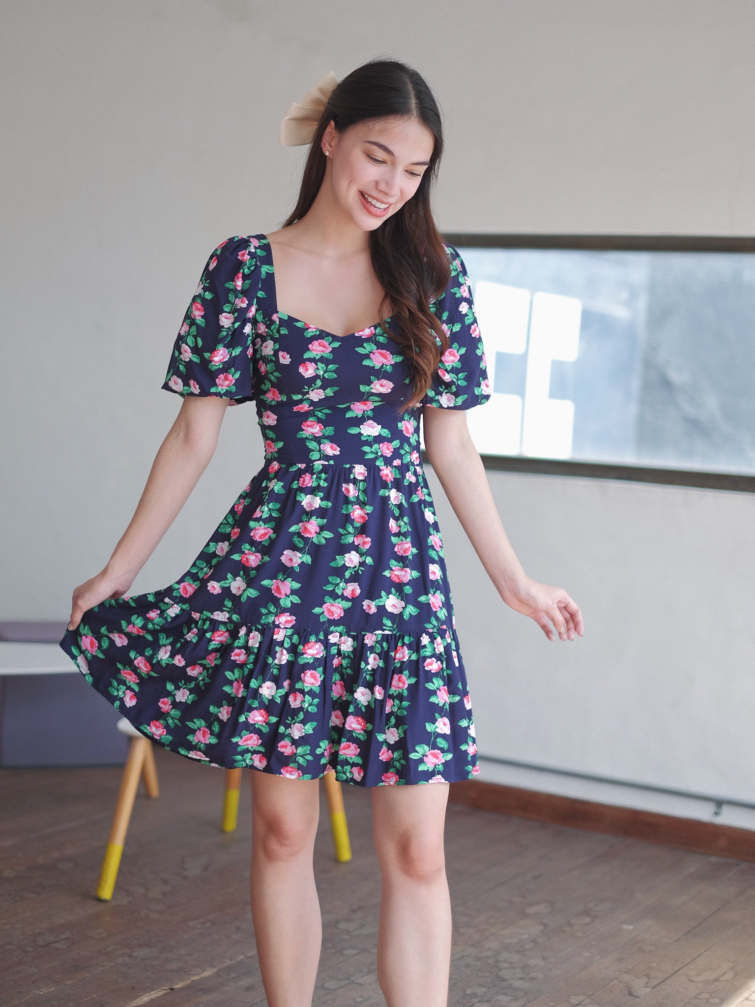 Greta knee length dress - Navy blue