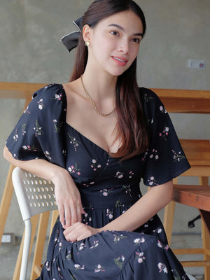 Barbara Midi dress - black floral