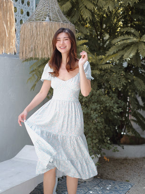 Dakota Midi Dress - powder blue floral