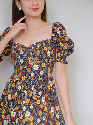 Olivia Knee Length Dress - navy blue floral