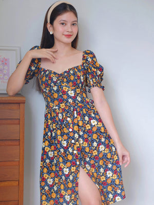 Olivia Knee Length Dress - navy blue floral
