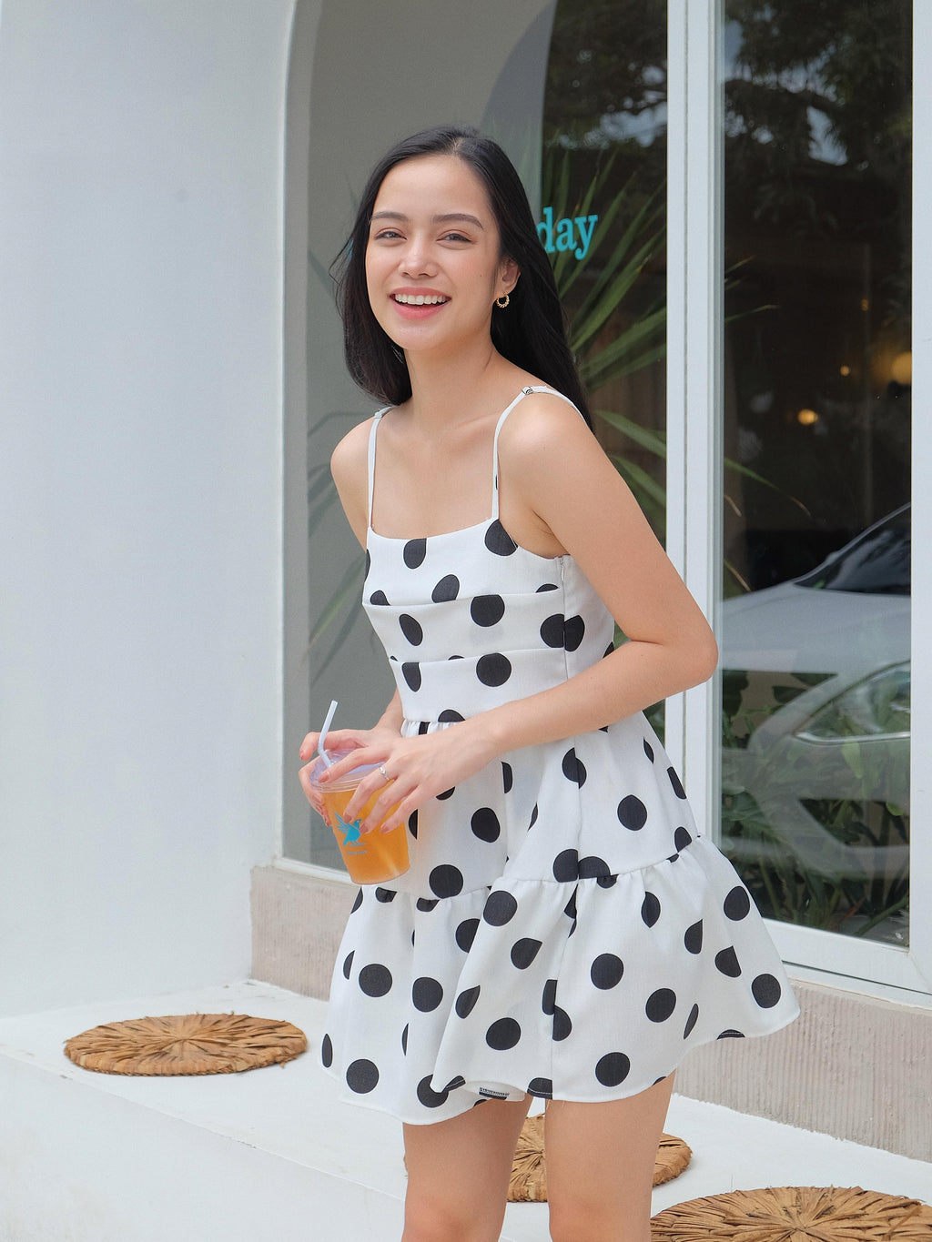 Camille Mini Dress - white polka
